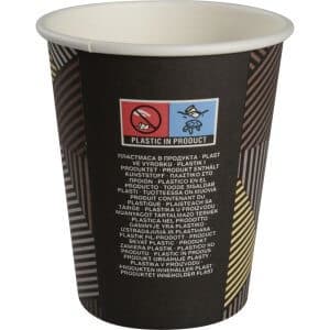 Kaffekop med brunt mønster print på 24 cl, set fra bagsiden